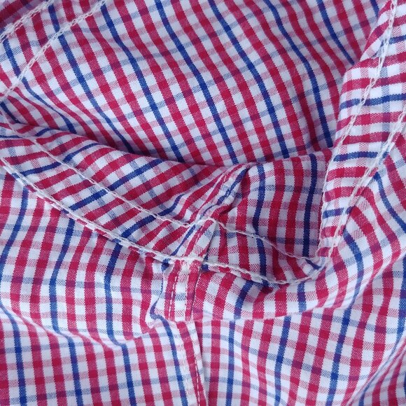 Lands' End Mens White Red Blue Plaid Button Down Shirt 100% cotton XL - Picture 6 of 13